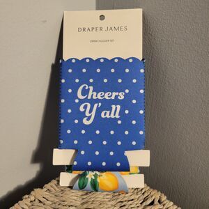 Draper James CHEERS Y'ALL Can Hugger Set of 2 Lemons Polka Dots Scalloped Edge